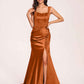 Sexy Satin Square Mermaid Bridesmaid Dresses Pleats Side-Slit Floor-Length Sleeveless