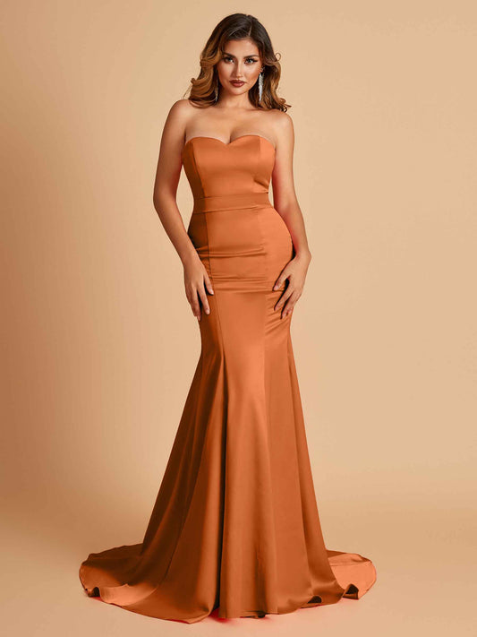 Sexy Satin Sweetheart Mermaid Bridesmaid Dresses Strapless Floor Length