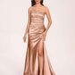 Satin One-shoulder Mermaid Bridesmaid Dresses Side Slit Pleats Floor Length