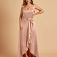 Satin Asymmetric V-neck Bridesmaid Dresses Sleeveless Side Slit A-line Unique For Sale