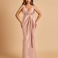 Sexy Satin Sheath V-neck Bridesmaid Dresses Strapless Floor Length