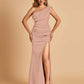 Satin One-shoulder Prom Dresses Mermaid Side Slit Sleeveless Floor Length