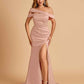 Unique Satin Mermaid Prom Dresses With Off Shoulder Straps Side Slit Floor Length