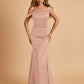 Charming Satin Off Shoulder Mermaid Prom Dresses Straps Floor Length