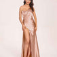 Sexy Satin One-shoulder Prom Dresses Side Slit Sheath Floor Length Long