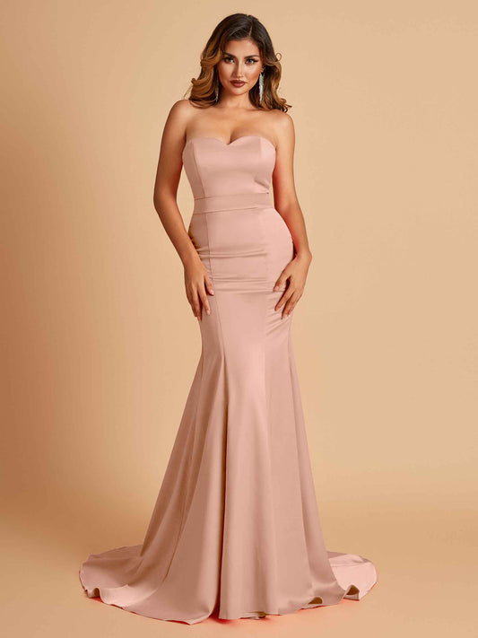 Sexy Satin Sweetheart Mermaid Bridesmaid Dresses Strapless Floor Length