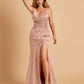 Sexy Satin Mermaid Bridesmaid Dresses Spaghetti Straps V-neck Side Slit Half Open Back