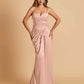 Satin Mermaid Sweetheart Prom Dresses Spaghetti Straps With Pleats Floor Length