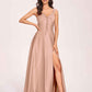 Satin V-neck A-line Bridesmaid Dresses Side slit Floor Length