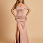 Satin One-shoulder Long Bridesmaid Dresses Side Slit With Pleats Mermaid