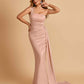 Sexy Satin One Shoulder Mermaid Bridesmaid Dresses Pleats Floor Length