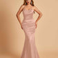 Sexy Satin Mermaid Bridesmaid Dresses Spaghetti Straps Scoop Criss-cross Back