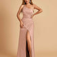 Satin One Shoulder Sheath Prom Dresses Spaghetti Straps Side Slit Floor Length