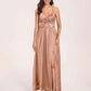 Satin Spaghetti Straps A-line Bridesmaid Dresses Side Slit Floor Length