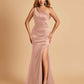 Sexy Satin Key Hole Bridesmaid Dresses One Shoulder Key Hole Floor Length Sheath For Sale