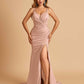 Satin Mermaid Long Prom Dresses Spaghetti Straps Sweetheart Side Slit Floor Length
