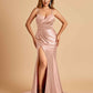 Satin Mermaid V-neck Bridesmaid Dresses Spaghetti Straps Side Slit Floor Length