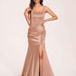 Sexy Satin Square Mermaid Bridesmaid Dresses Pleats Side-Slit Floor-Length Sleeveless