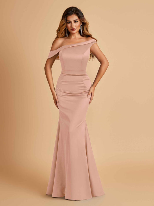 Charming Satin Off Shoulder Mermaid Bridesmaid Dresses Straps Floor Length