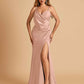Sexy Satin Sheath Bridesmaid Dresses Spaghetti Straps V-neck Side Slit Floor Length
