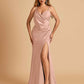 Sexy Satin Sheath Prom Dresses Spaghetti Straps V-neck Side Slit Floor Length