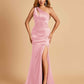 Sexy Satin Key Hole Bridesmaid Dresses One Shoulder Key Hole Floor Length Sheath For Sale