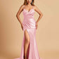 Satin Mermaid V-neck Bridesmaid Dresses Spaghetti Straps Side Slit Floor Length