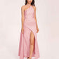 Sexy Satin Halter Strap Sheath Bridesmaid Dresses Side Slit Pleats Floor Length