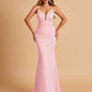 Satin Deep V-neck Mermaid Bridesmaid Dresses Open Back Floor Length