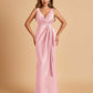 Sexy Satin Sheath V-neck Bridesmaid Dresses Strapless Floor Length