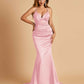Satin Mermaid V-neck Prom Dresses Spaghetti Straps Floor Length