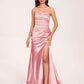 Satin One-shoulder Mermaid Bridesmaid Dresses Side Slit Pleats Floor Length