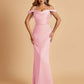 Sexy Off Shoulder Mermaid Long Prom Dresses Satin Spaghetti Straps Floor Length