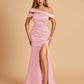 Unique Satin Mermaid Prom Dresses With Off Shoulder Straps Side Slit Floor Length
