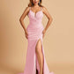 Satin Mermaid Long Prom Dresses Spaghetti Straps Sweetheart Side Slit Floor Length