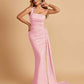 Sexy Satin One Shoulder Mermaid Bridesmaid Dresses Pleats Floor Length