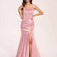 Sexy Satin Square Mermaid Bridesmaid Dresses Pleats Side-Slit Floor-Length Sleeveless