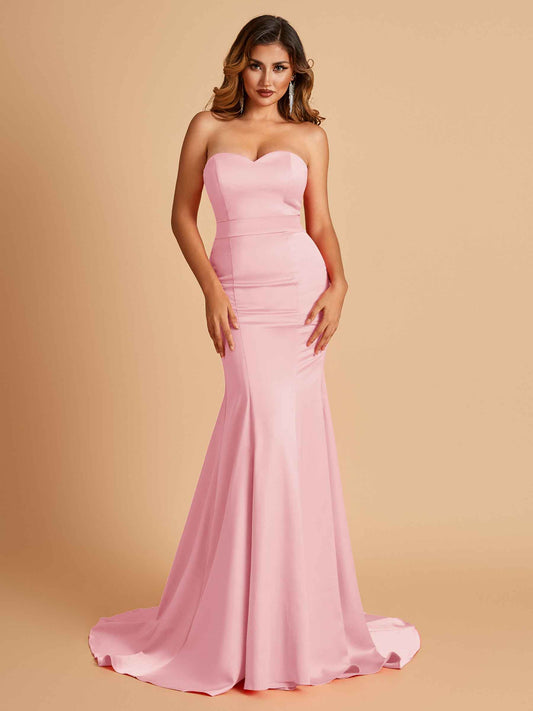 Sexy Satin Sweetheart Mermaid Bridesmaid Dresses Strapless Floor Length