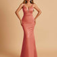 Satin Deep V-neck Mermaid Bridesmaid Dresses Open Back Floor Length