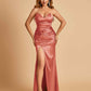 Sexy Satin Mermaid Long Bridesmaid Dresses Strapless Sweetheart Side Slit Floor Length