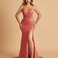 Satin Mermaid Long Prom Dresses Spaghetti Straps Sweetheart Side Slit Floor Length