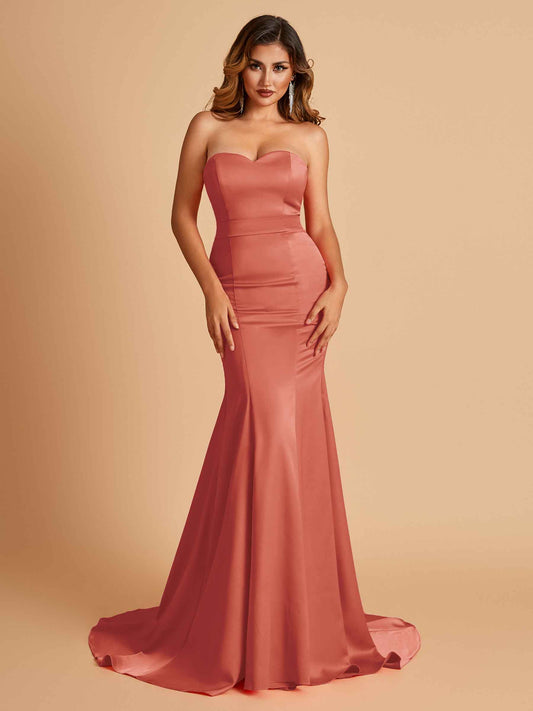 Sexy Satin Sweetheart Mermaid Bridesmaid Dresses Strapless Floor Length