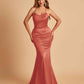 Sexy Satin Mermaid Prom Dresses Spaghetti Straps Scoop Criss-cross Back