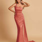 Sexy Satin One Shoulder Mermaid Bridesmaid Dresses Pleats Floor Length