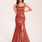 Sexy Satin Square Mermaid Bridesmaid Dresses Pleats Side-Slit Floor-Length Sleeveless