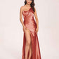 Sexy Satin One-shoulder Bridesmaid Dresses Side Slit Sheath Floor Length Long