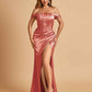 Satin Corset Off Shoulder Prom Dresses Sheath Side Slit Floor Length
