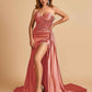 Sexy Satin Corset Bridesmaid Dresses Sweetheart Side Slit With Train Floor Length