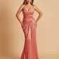Satin Mermaid Sweetheart Prom Dresses Spaghetti Straps With Pleats Floor Length