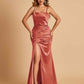 Sexy Satin Spaghetti Straps Bridesmaid Dresses Open Back Mermaid Floor Length Unique
